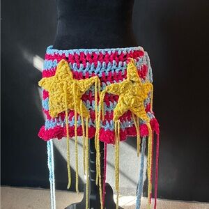 Dolls Kill Multicolor Crochet Mini Skirt with Yellow Stars